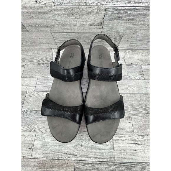 SAS Nudu Black Leather Comfort Walking Sandals Womens 9 M Made in USA - Picture 13 of 16